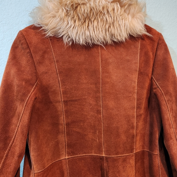 Vtg Burnt Orange Suede Penny Lane Jacket Groovy 70s Leather Western Coat 13 14 L - Picture 14 of 16